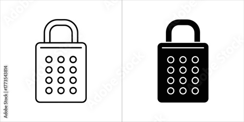 Combination lock icon in outline and solid black