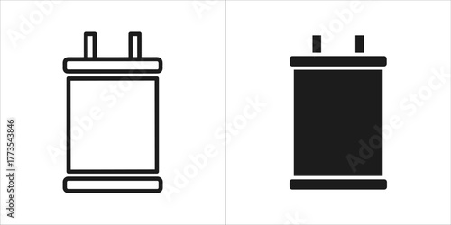 Two icons of a capacitor, one outlined and one solid black, on a