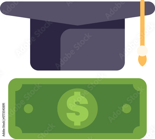 Graduation cap resting on a dollar bill representing the increasing cost of higher education and student loan debt