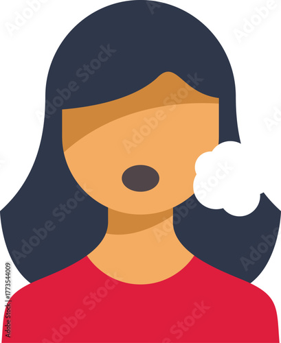 Young woman holding her cheek suffering from toothache, experiencing a painful tooth sensation, dental health concept