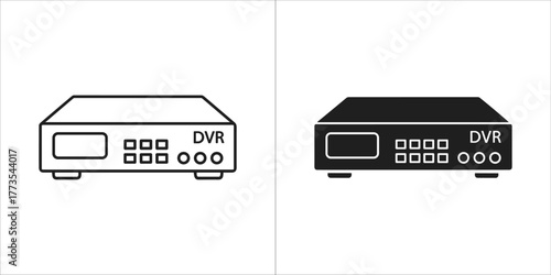 Set of two icons representing a dvr device, one in outline and one in solid black