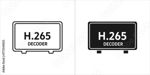 Outline and filled black icon of an h265 decoder
