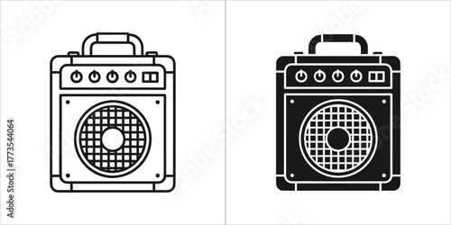 Line art and silhouette of a guitar amplifier