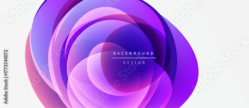 Abstract purple layers create dynamic circular design. Gradient colors blend, forming modern background element. Minimalist text present.