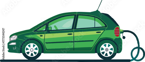 green vector icon of an electric car charging, white background, simple shapes, flat design, minimalist style, green on a solid white background