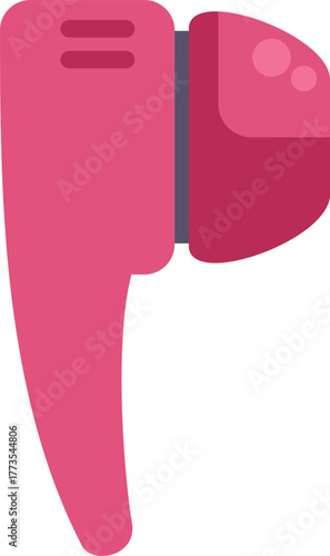 Wireless in ear earbud hanging, listening to music, pink color, modern technology, portable audio device