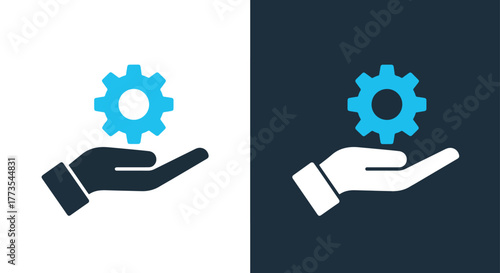 Hand holding gear setup icon vector - Vector icon symbol for website - Icon vector - Blue icon vector