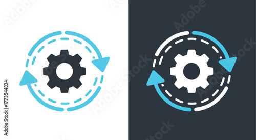 Continuous gear processing cycle vector - Vector icon symbol for website - Icon vector - Blue icon vector