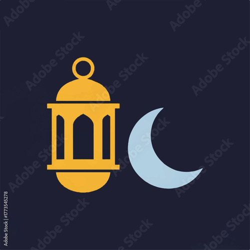 Ramadan lantern and crescent moon icon, symbolizing the Islamic holy month of fasting and celebration