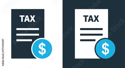 Tax document icon and dollar symbol - Vector icon symbol for website - Icon vector - Blue icon vector