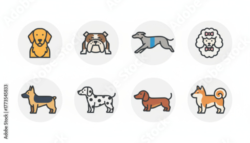 Diverse dog breeds showcase for pet lovers, animal shelters, and veterinary clinics that need adorable icons for flyers and websites to promote their services