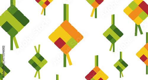 Colorful Ketupat Illustration Geometric Diamond Shapes with Stem and Tail.