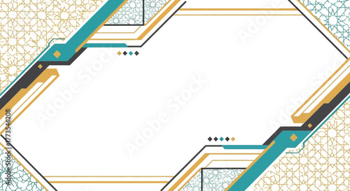 Geometric Frame with Islamic Pattern Teal Gold and Black Accents.