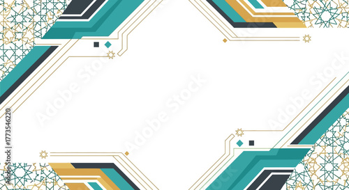 Geometric Islamic Design with Teal Gold and Dark Gray Accents.
