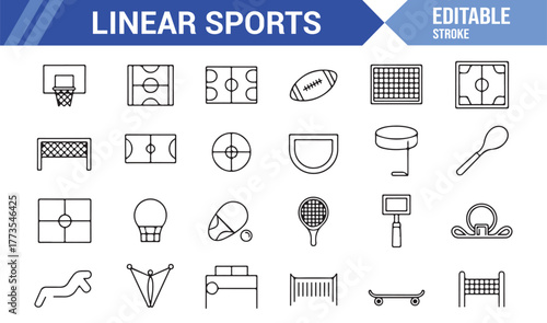 "Minimal Outline Sports Vector Pack – Editable Linear Icons for Recreation and Activity Design"