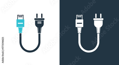 Power and data connection cable icon set - Vector icon symbol for website - Icon vector - Blue icon vector