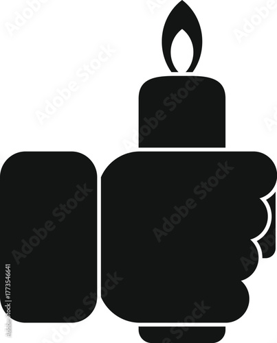 Close up of a hand securely gripping a burning lighter, flame flickering atop