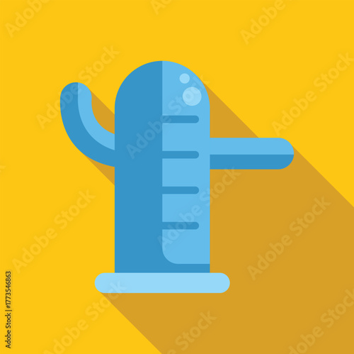 Inflatable cactus toy with scale marks, resembling a measuring device or growth chart, set against a vibrant yellow backdrop