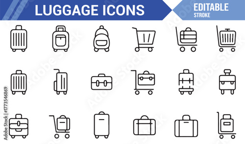 "Modern Luggage and Trolley Icons – Vector Pack for Airport, Travel, and Vacation Design"