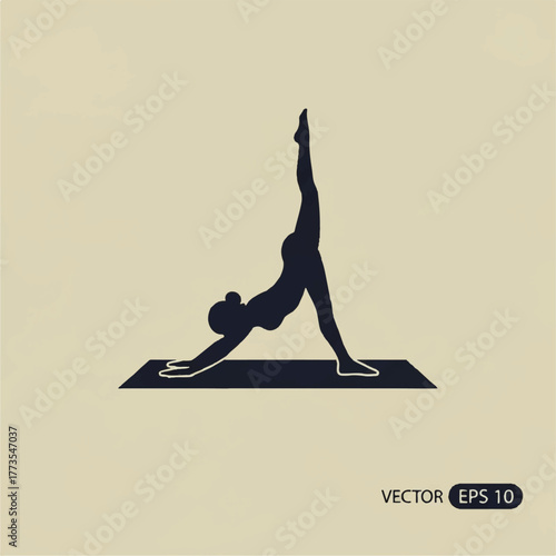 Minimalist Silhouette of a Woman Performing a Yoga Pose on a Mat, Vector Illustration