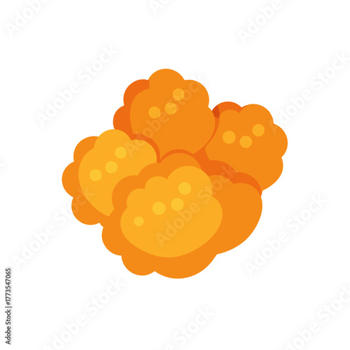 Stylized vector illustration of golden-orange fried chicken nuggets or savory snack pieces piled together, featuring a simple flat cartoon design element isolated on pure white