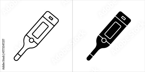 Digital thermometer icon in outline and solid black
