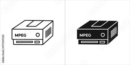 Mpeg player device icon in outline and solid black