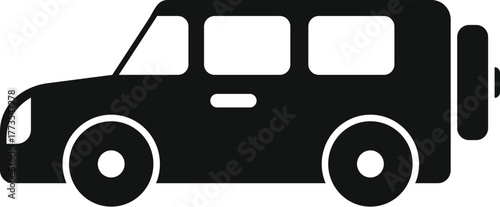 Black silhouette of a large family car, ideal for representing road trips, vacations, and the automotive industry
