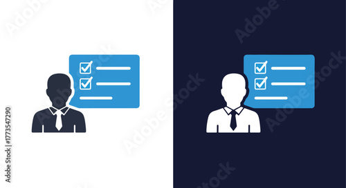 Businessman icon with checklist form - Vector icon symbol for website - Icon vector - Blue icon vector