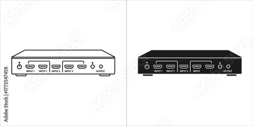 Outline and solid black icon of an hdmi switch
