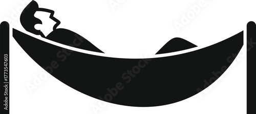 Simple hammock icon with man resting inside, enjoying leisure time