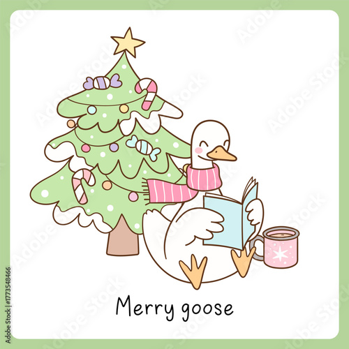 Draw vector cute read book Merry christmas Bookish lover Doodle cartoon