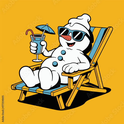 Funny Snowman Relaxing with Drink
