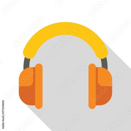 Ear defenders protecting hearing from loud noises in flat design with long shadow