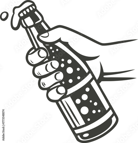 Hand holding open soda bottle silhouette