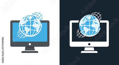 Global digital network connectivity sign - Vector icon symbol for website - Icon vector - Blue icon vector