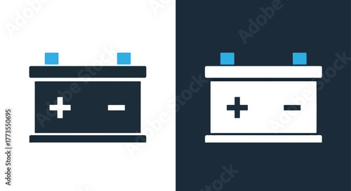 Automotive car battery flat graphic - Vector icon symbol for website - Icon vector - Blue icon vector