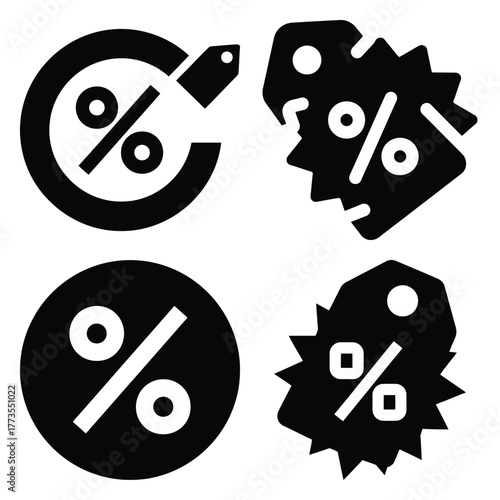 discount  icon vector set and silhouette collection.