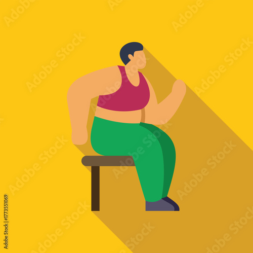 Overweight person sitting and resting after exercising on bench, promoting body positivity and healthy lifestyle