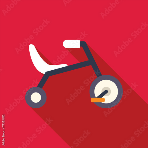 Illustration of a children's tricycle with long shadow on red background, representing childhood memories and outdoor play