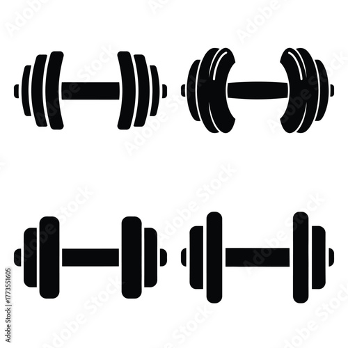 dumbbell  icon vector set and silhouette collection.