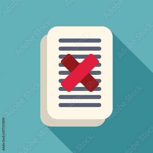 Document with red cross depicting rejection or denial, symbolizing disapproval or cancellation