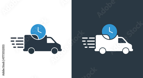 Quick delivery truck service icon set - Vector icon symbol for website - Icon vector - Blue icon vector