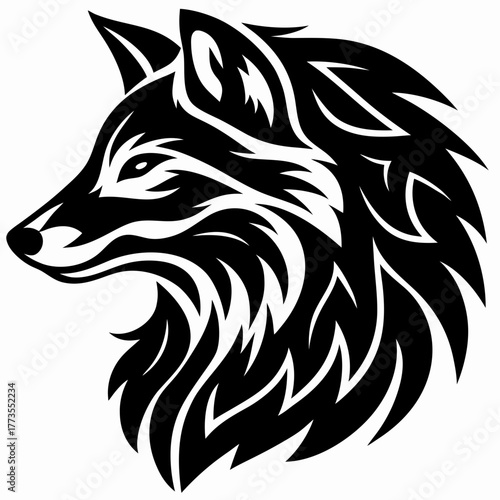 Wallpaper Mural Tribal Wolf Head Tattoo Design - Fierce Animal Illustration Torontodigital.ca