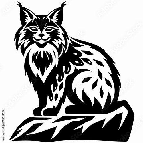 Wallpaper Mural Stylized Black Lynx Perched on Rock, Artistic Wild Cat Illustration Torontodigital.ca