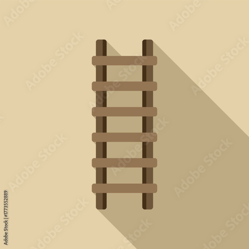 Simple wooden ladder with long shadow, representing growth, achievement, and overcoming obstacles