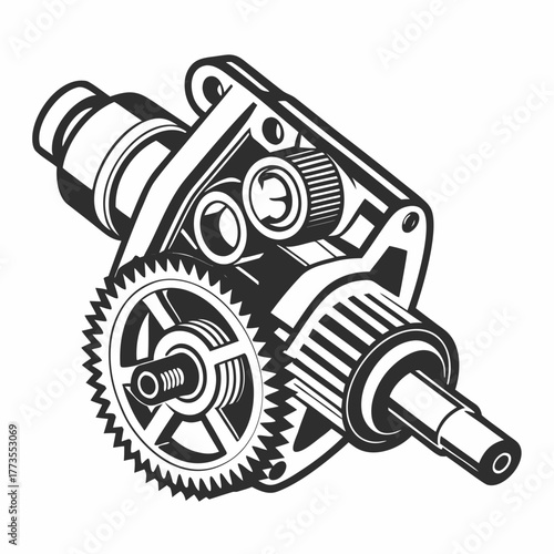 Black and white illustration of a differential gear isolated