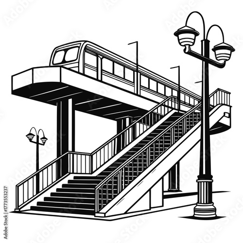 Elevated train station with stairs