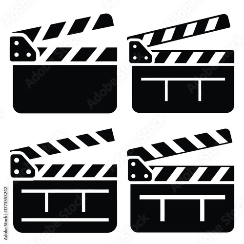 clapperboard  icon vector set and silhouette collection.