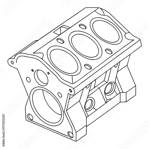 Engine block in isometric view